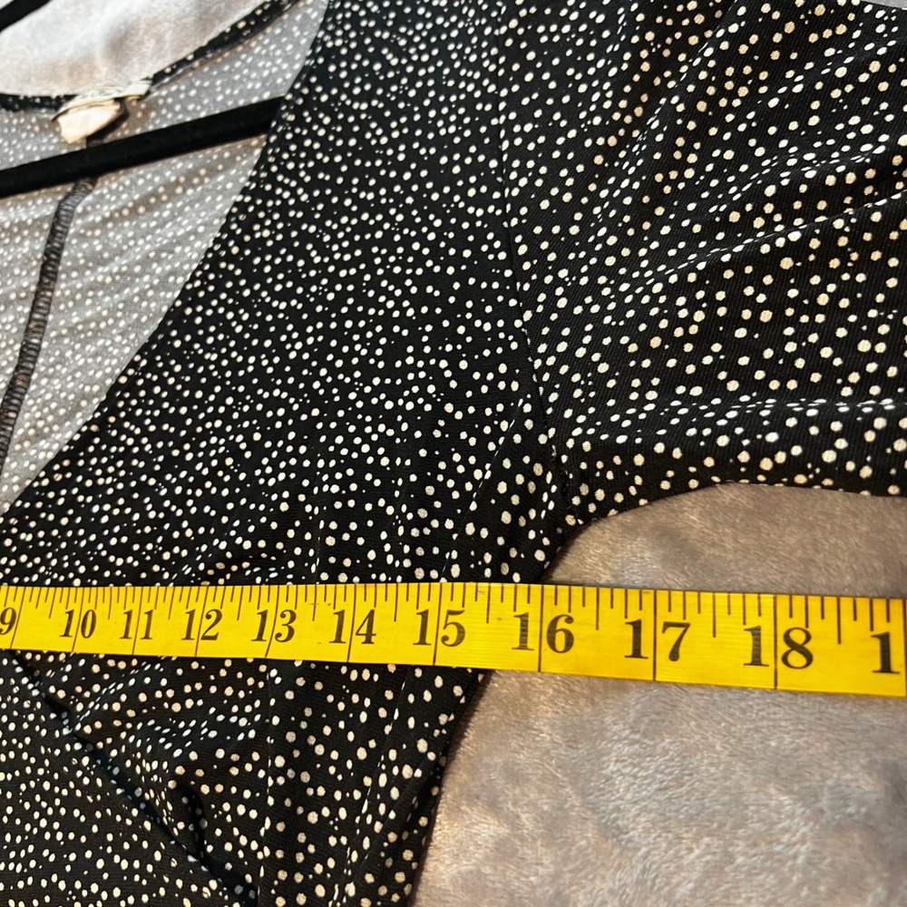 one clothing Black White Polka Dot Ruched Wrap Midi Dress Womens L - Picture 6 of 9